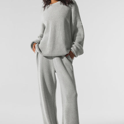 alo Women's Domain Rib Knit Crew Sweater - Athletic Heather Grey