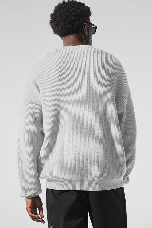 alo Men's Domain Rib Knit Crew Sweater - Athletic Heather Grey