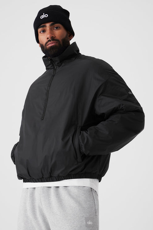 alo Men's Latitude Light Weight 1/2 Zip Pullover Jacket - Black