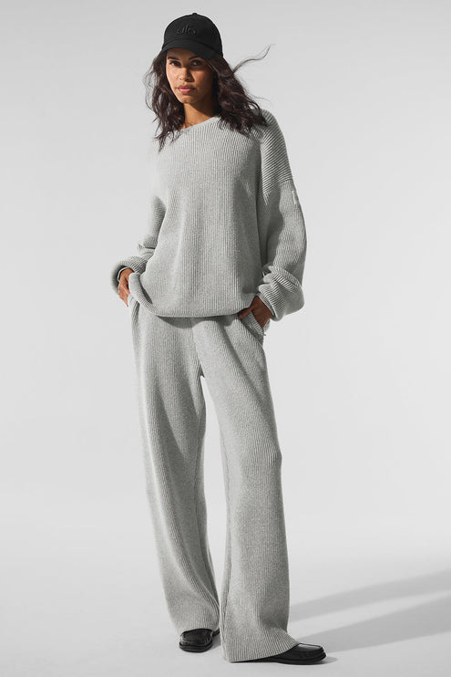 alo Women's Domain Rib Knit Sweatpant - Athletic Heather Grey