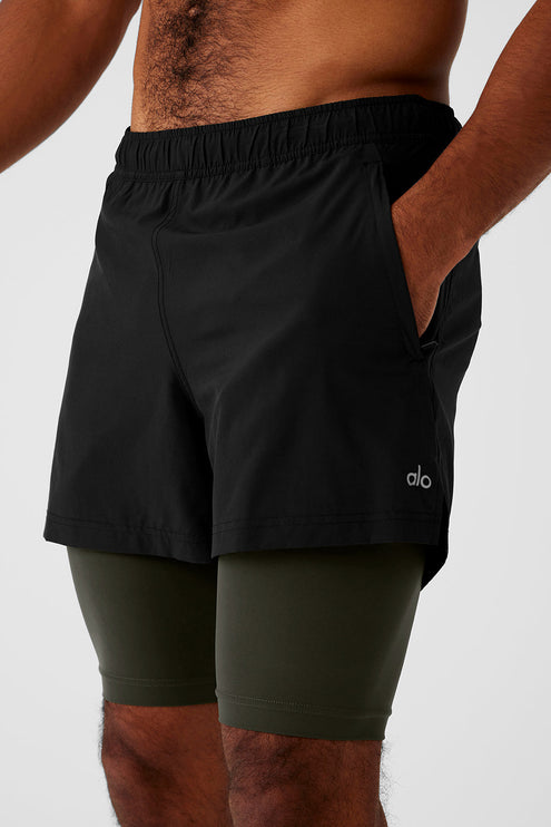alo Men's 5" Revival 2-in-1 Short - Black/Stealth Green