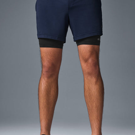 alo Men's Conquer React 2-In-1 Performance Short - Navy/Black