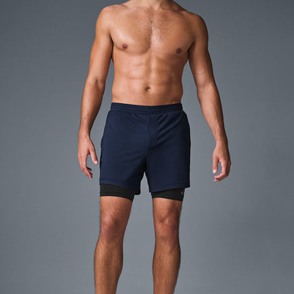 alo Men's Conquer React 2-In-1 Performance Short - Navy/Black