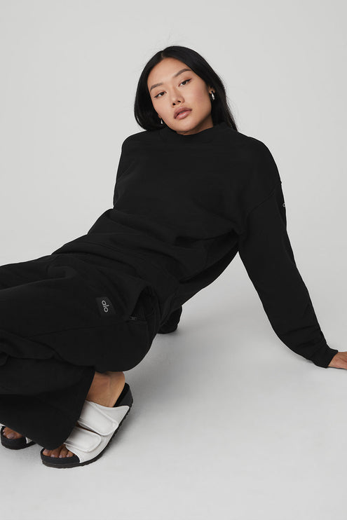 alo Women's Renown Heavy Weight Crew Neck Pullover - Black