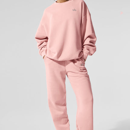 alo Women's Accolade Crew Neck Pullover Pink Quartz