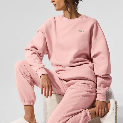 alo Women's Accolade Crew Neck Pullover Pink Quartz