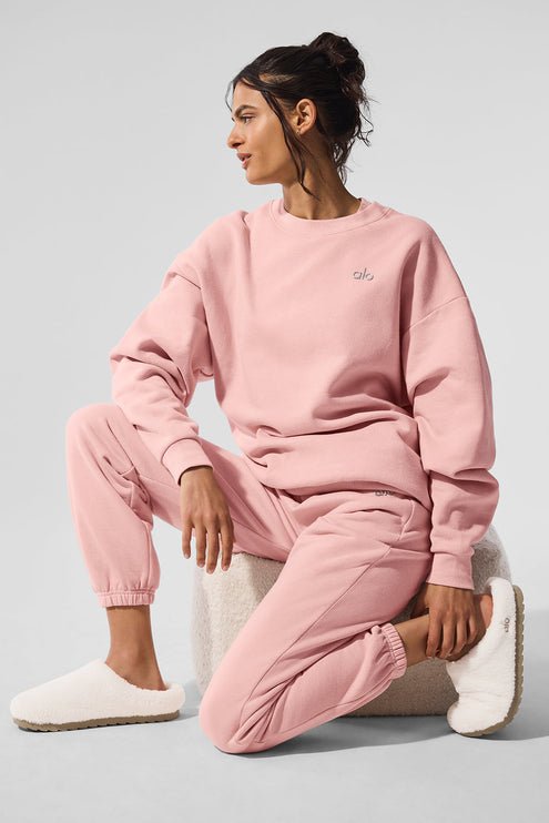 alo Women's Accolade Crew Neck Pullover Pink Quartz