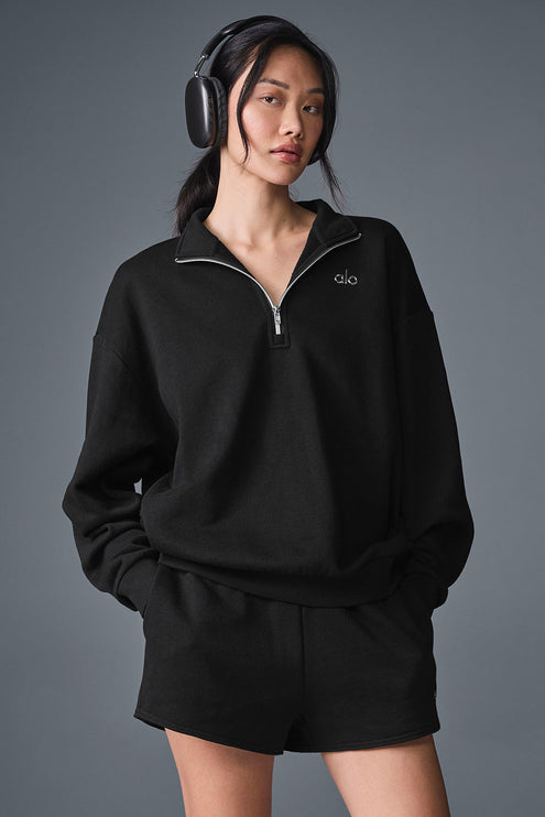alo Women's Accolade 1/4 Zip Pullover Black - Hemen Kargoda