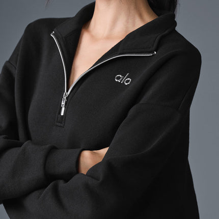 alo Women's Accolade 1/4 Zip Pullover Black - Hemen Kargoda
