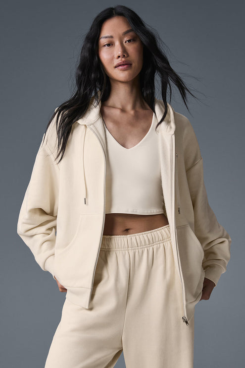 alo Women's Accolade Full Zip Hoodie Oat Milk