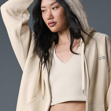 alo Women's Accolade Full Zip Hoodie Oat Milk