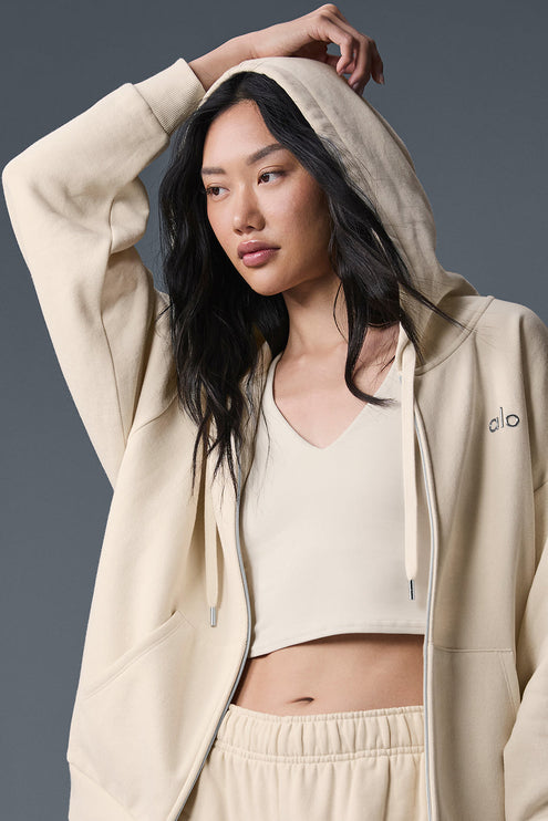 alo Women's Accolade Full Zip Hoodie Oat Milk