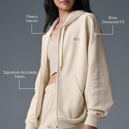 alo Women's Accolade Full Zip Hoodie Oat Milk