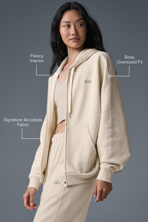 alo Women's Accolade Full Zip Hoodie Oat Milk