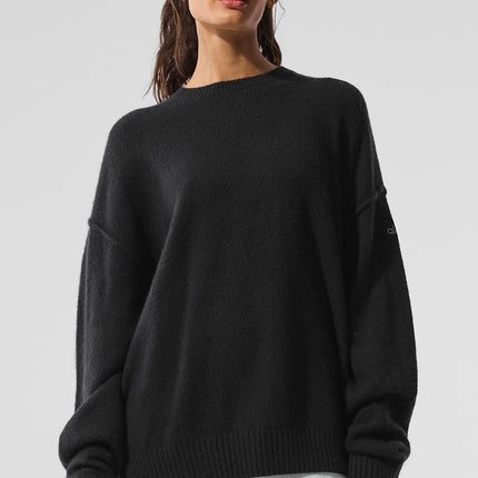 alo Women's New Class Cashmere Crewneck Sweater Black - Hemen Kargoda
