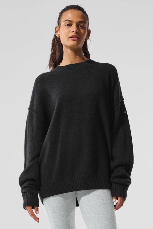 alo Women's New Class Cashmere Crewneck Sweater Black - Hemen Kargoda