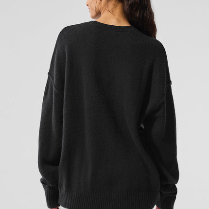 alo Women's New Class Cashmere Crewneck Sweater Black - Hemen Kargoda