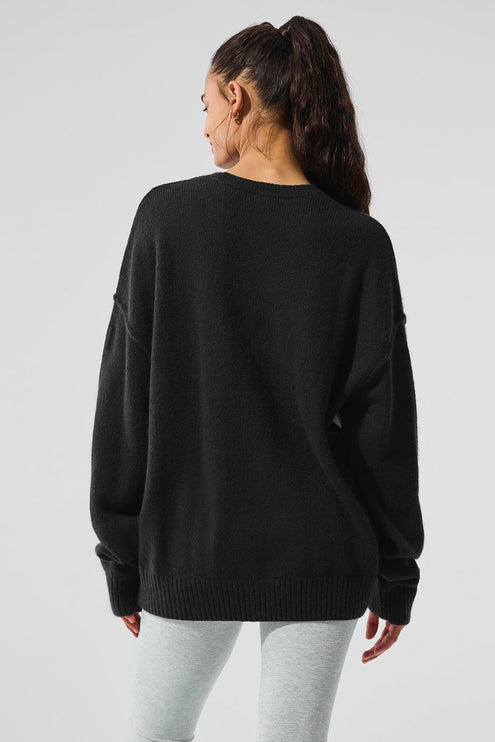 alo Women's New Class Cashmere Crewneck Sweater Black - Hemen Kargoda