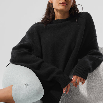 alo Women's New Class Cashmere Crewneck Sweater Black - Hemen Kargoda