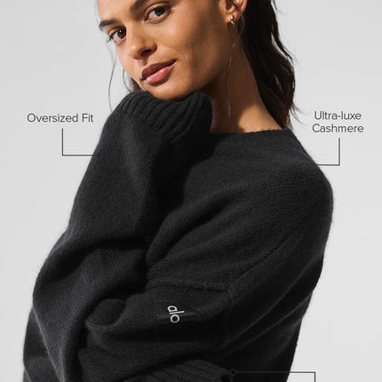alo Women's New Class Cashmere Crewneck Sweater Black - Hemen Kargoda