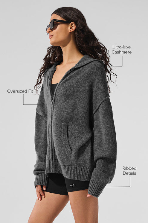 alo Women's New Class Cashmere Full Zip Hoodie - Platinum Grey