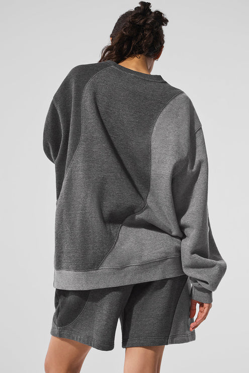 alo Women's Make Waves Crew Neck Pullover - Dark Heather Grey Tonal
