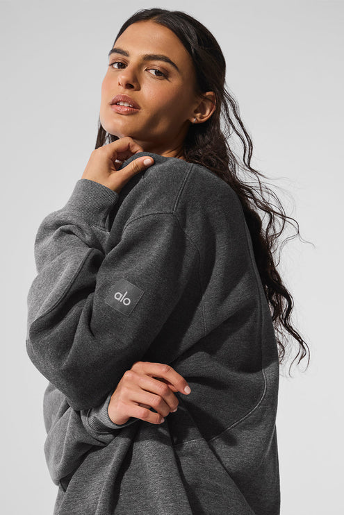 alo Women's Make Waves Crew Neck Pullover - Dark Heather Grey Tonal