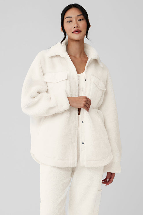 alo Women's Sherpa Edge Shacket - Ivory