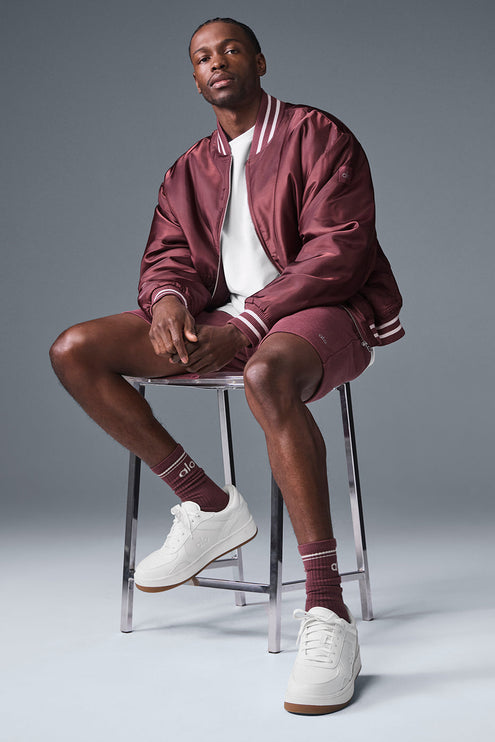 alo Men's Afterglow Varsity Jacket - Burgundy Truffle