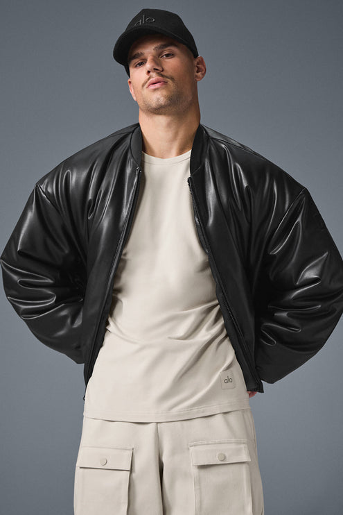 alo Men's Faux Leather Premier Bomber - Black