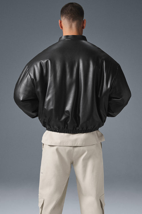 alo Men's Faux Leather Premier Bomber - Black