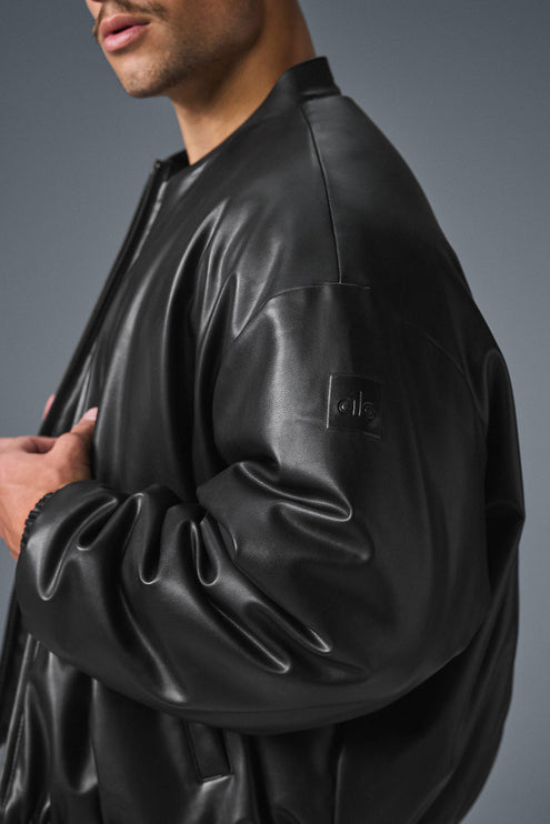 alo Men's Faux Leather Premier Bomber - Black
