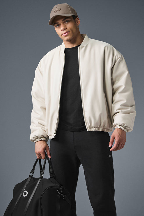 alo Men's Faux Leather Premier Bomber - Bone