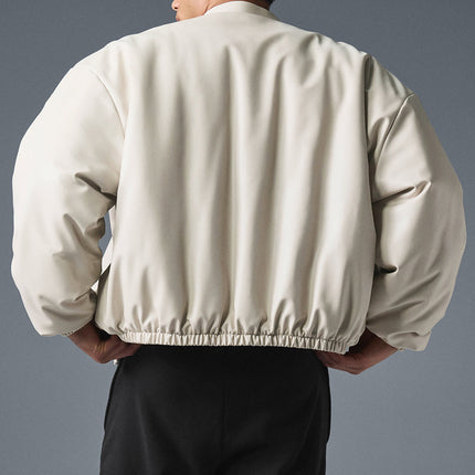 alo Men's Faux Leather Premier Bomber - Bone