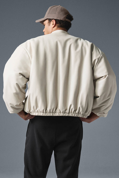 alo Men's Faux Leather Premier Bomber - Bone