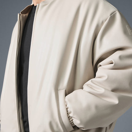 alo Men's Faux Leather Premier Bomber - Bone