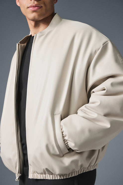alo Men's Faux Leather Premier Bomber - Bone