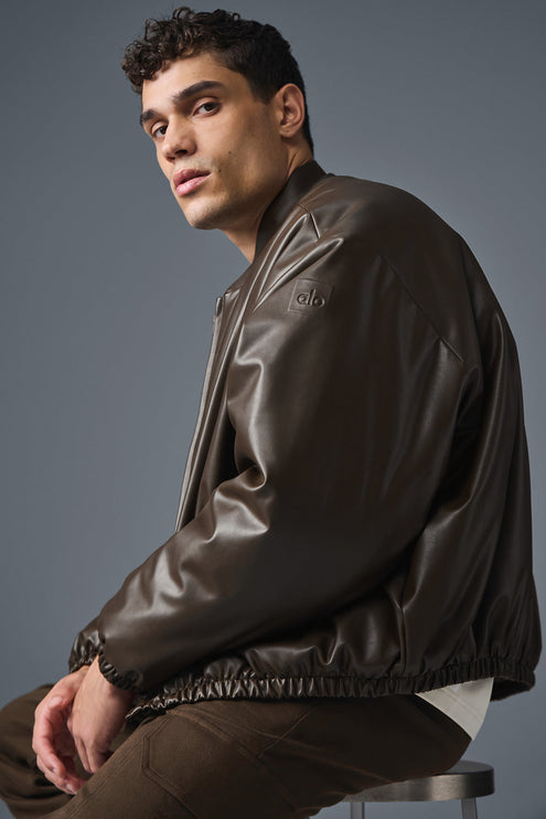 alo Men's Faux Leather Premier Bomber - Espresso