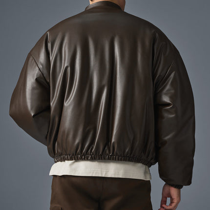alo Men's Faux Leather Premier Bomber - Espresso