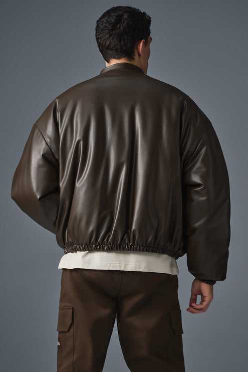 alo Men's Faux Leather Premier Bomber - Espresso