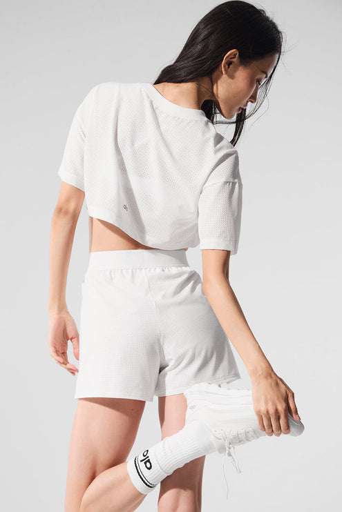 alo Women's Mesh Cropped Mirage Tee - White