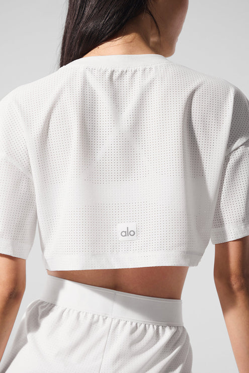 alo Women's Mesh Cropped Mirage Tee - White