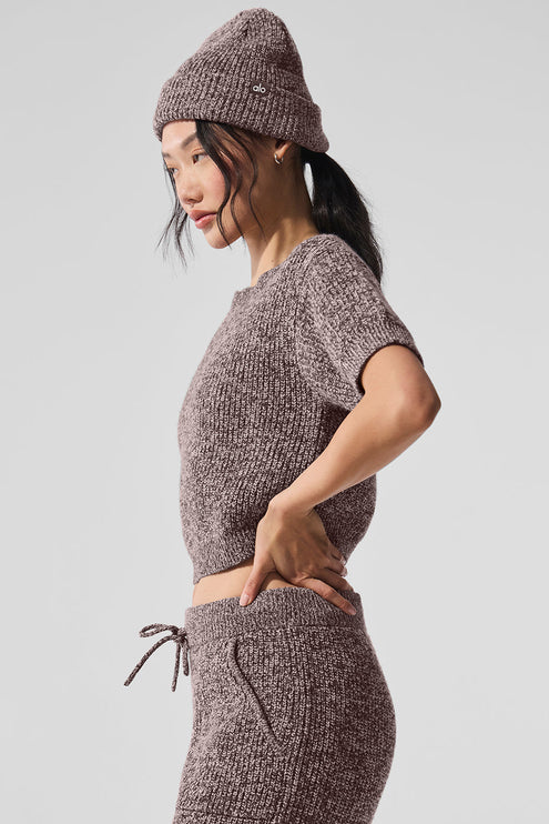 alo Women's Marl Sweater Short Sleeve - Mushroom Marl