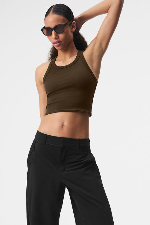 alo Women's Goddess Ribbed Go-To Tank - Espresso