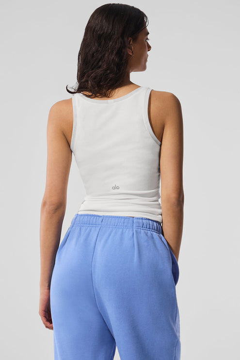 alo Women's Ribbed Mesh Secret Tank - White