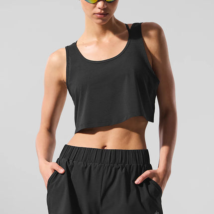 alo Women's Cropped Sport Star Tank Black
