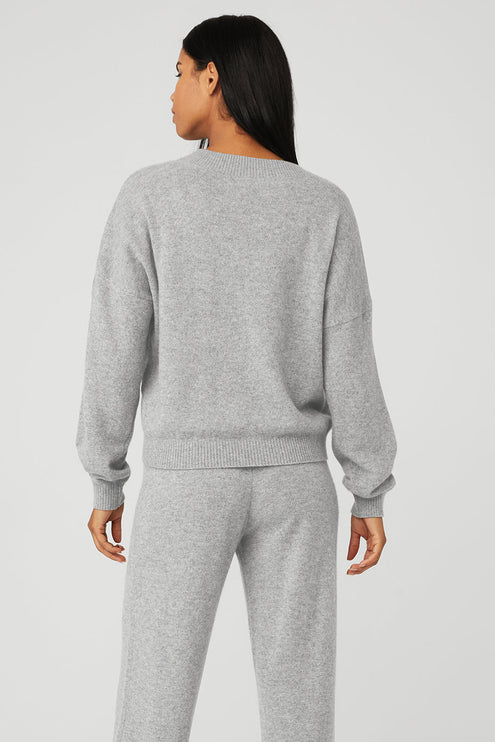 alo Women's Cashmere Jet Set V-Neck Pullover - Dove Grey Heather
