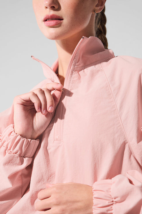 alo Women's Cropped 1/4 Zip Alumni Pullover - Pink Quartz
