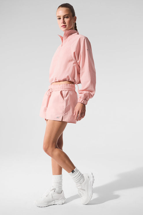 alo Women's Cropped 1/4 Zip Alumni Pullover - Pink Quartz