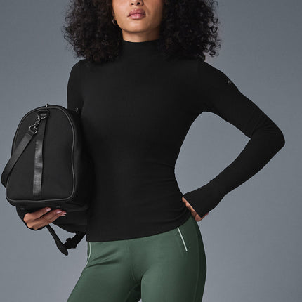 alo Women's Wellness Rib Mock Neck Long Sleeve - Black